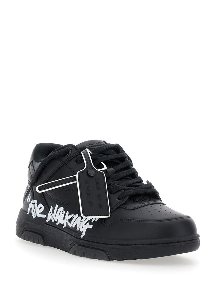 Out Of Office Black Low Top Sneakers With Arrow Patch Leather Man