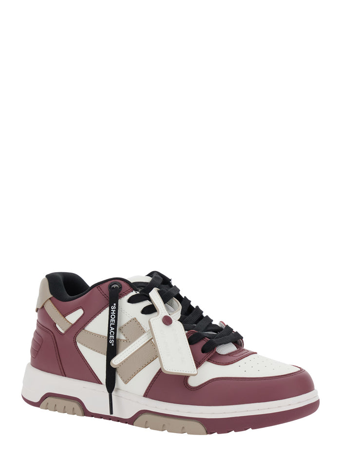 Out Of Office Bordeaux Low Top Sneakers With Arrow Motif And Zip-Tie Tag Leather Man