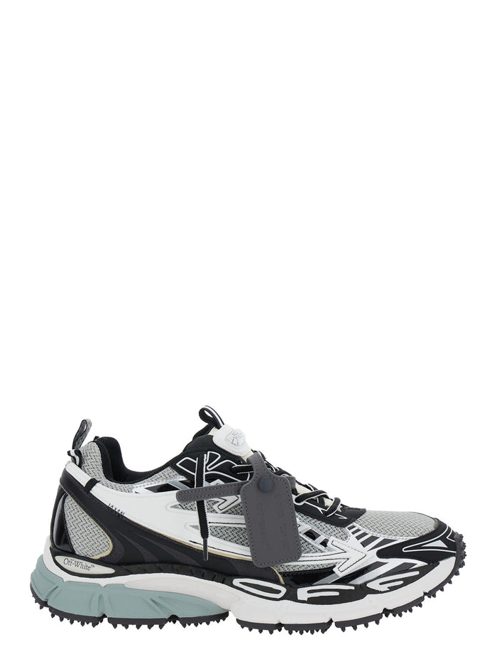 Ow Be Right Back Grey Low Top Sneakers With Zip-Tie Detail Mesh And Leather Man Fabric