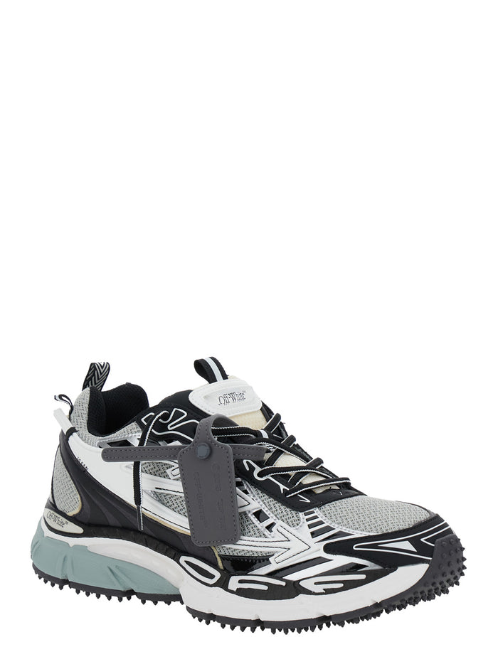 Ow Be Right Back Grey Low Top Sneakers With Zip-Tie Detail Mesh And Leather Man Fabric