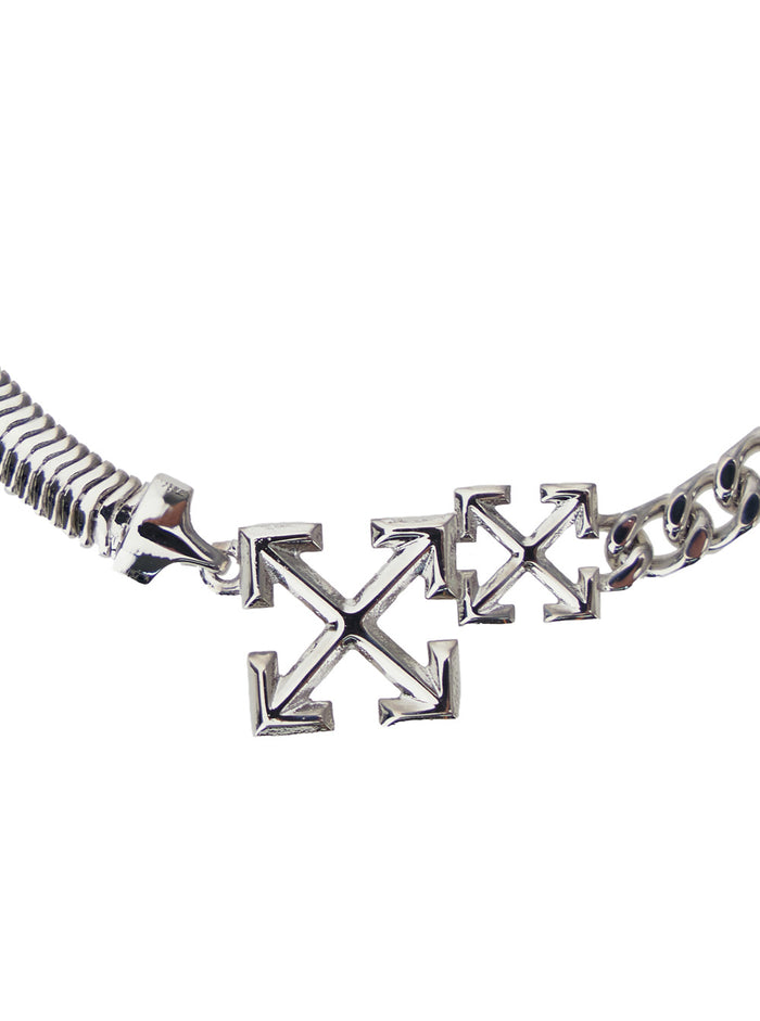 Silver-Tone Bracelet With Arrow Logo And Lobster Clasp Metal Man Metallic