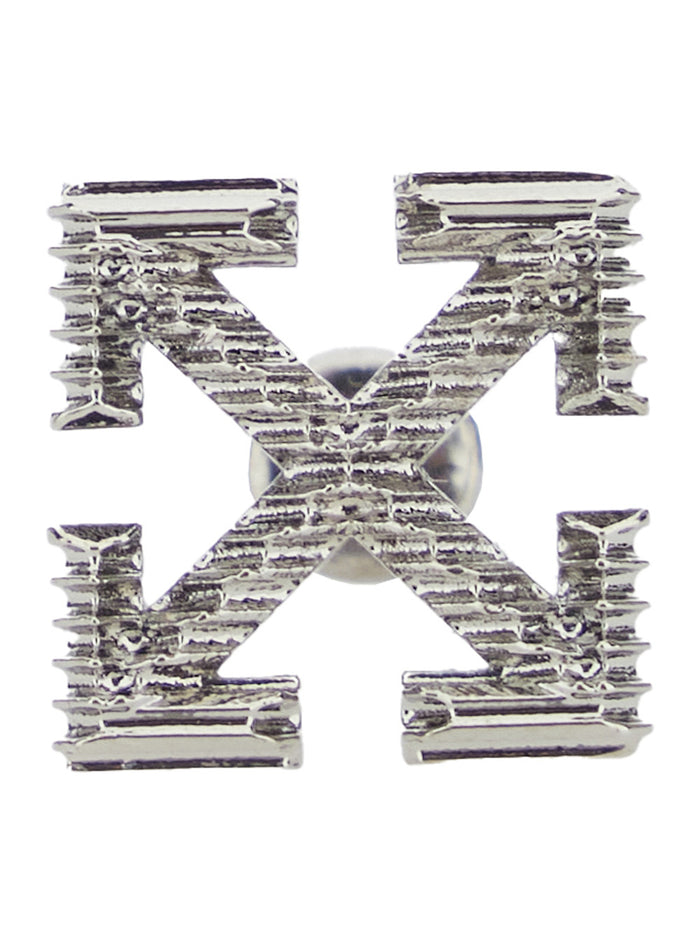 Silver-Tone Mono Earring With Arrow Design And Embossed Finish Metal Man Metallic Earrings