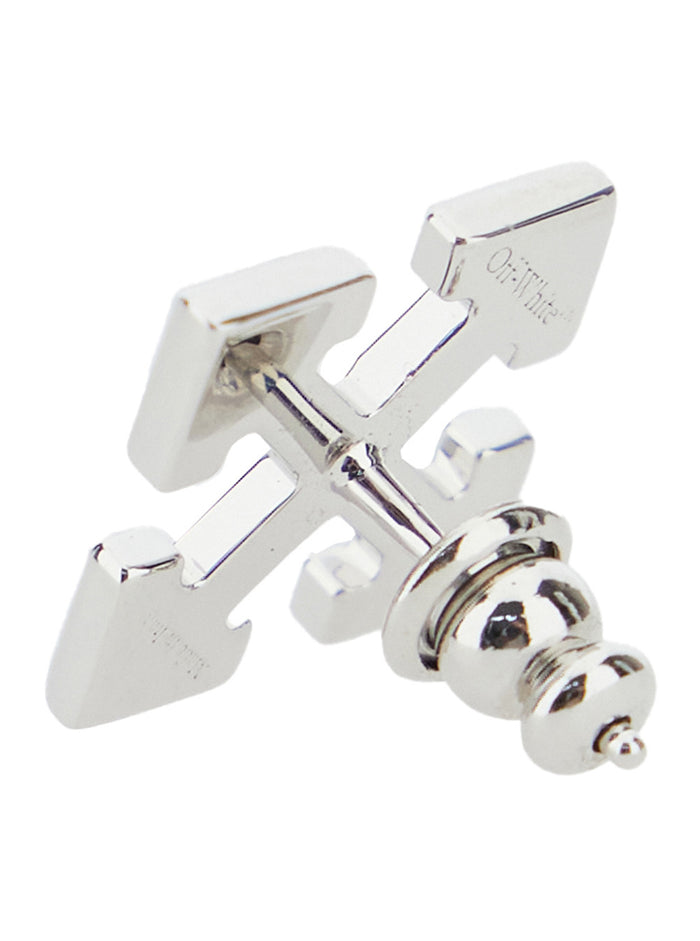 Silver-Tone Earrings With Arrow Design Metal Man Metallic