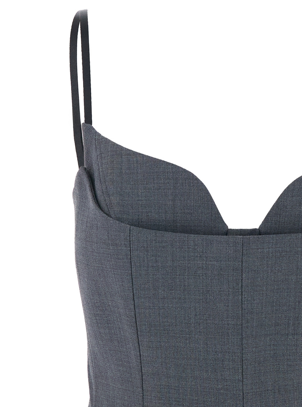 Grey Pleated Sleeveless Dress With Sweetheart Neckline And Contrasting Hem Wool Blend Woman Polyester