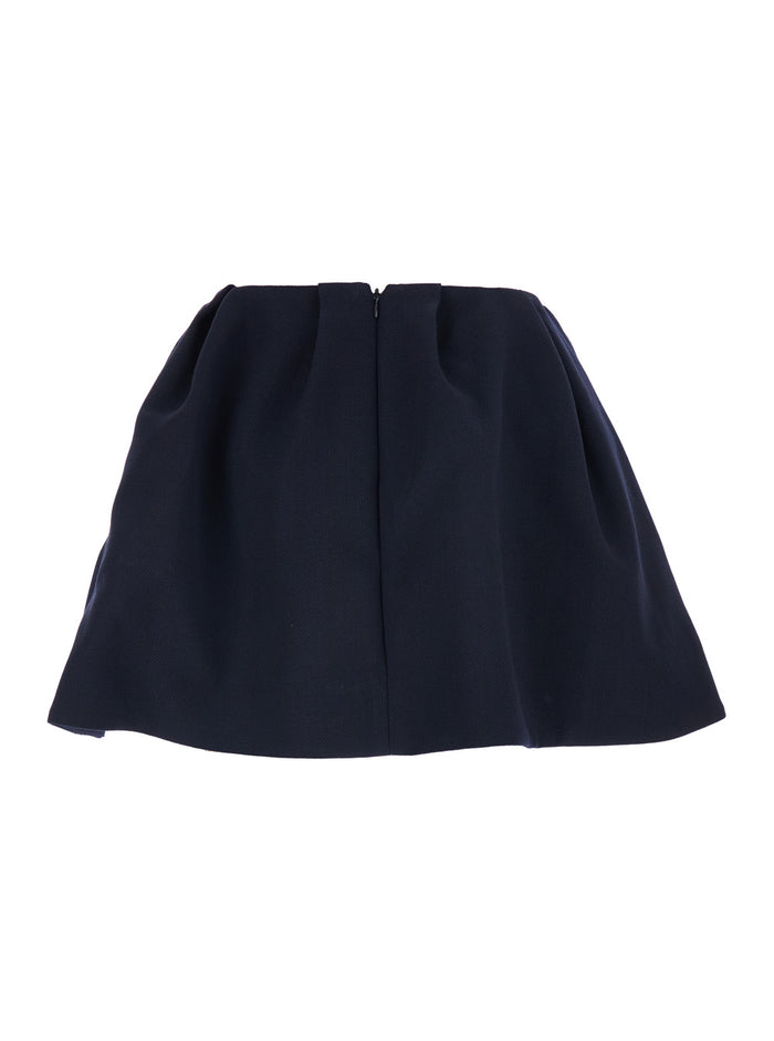 Blue Pleated Miniskirt with Rear Concealed Zip Closure in Wool Woman Blu Skirt