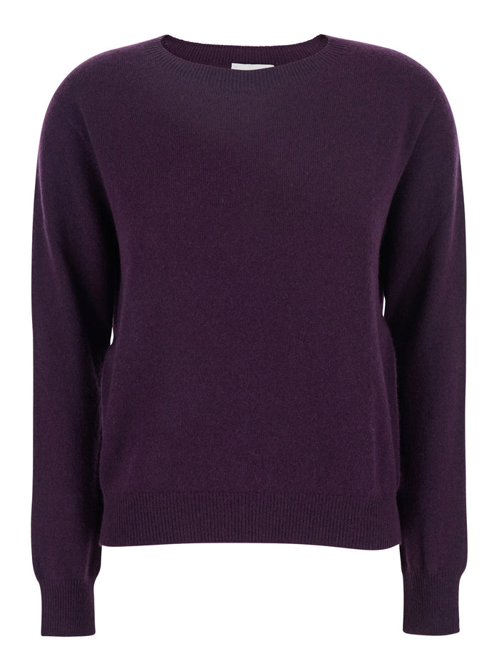 Violet Crewneck Sweater With Ribbed Trims Cashmere Woman Jersey