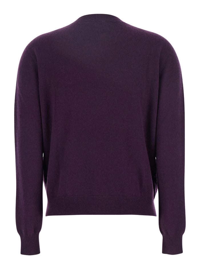 Violet Crewneck Sweater With Ribbed Trims Cashmere Woman Jersey