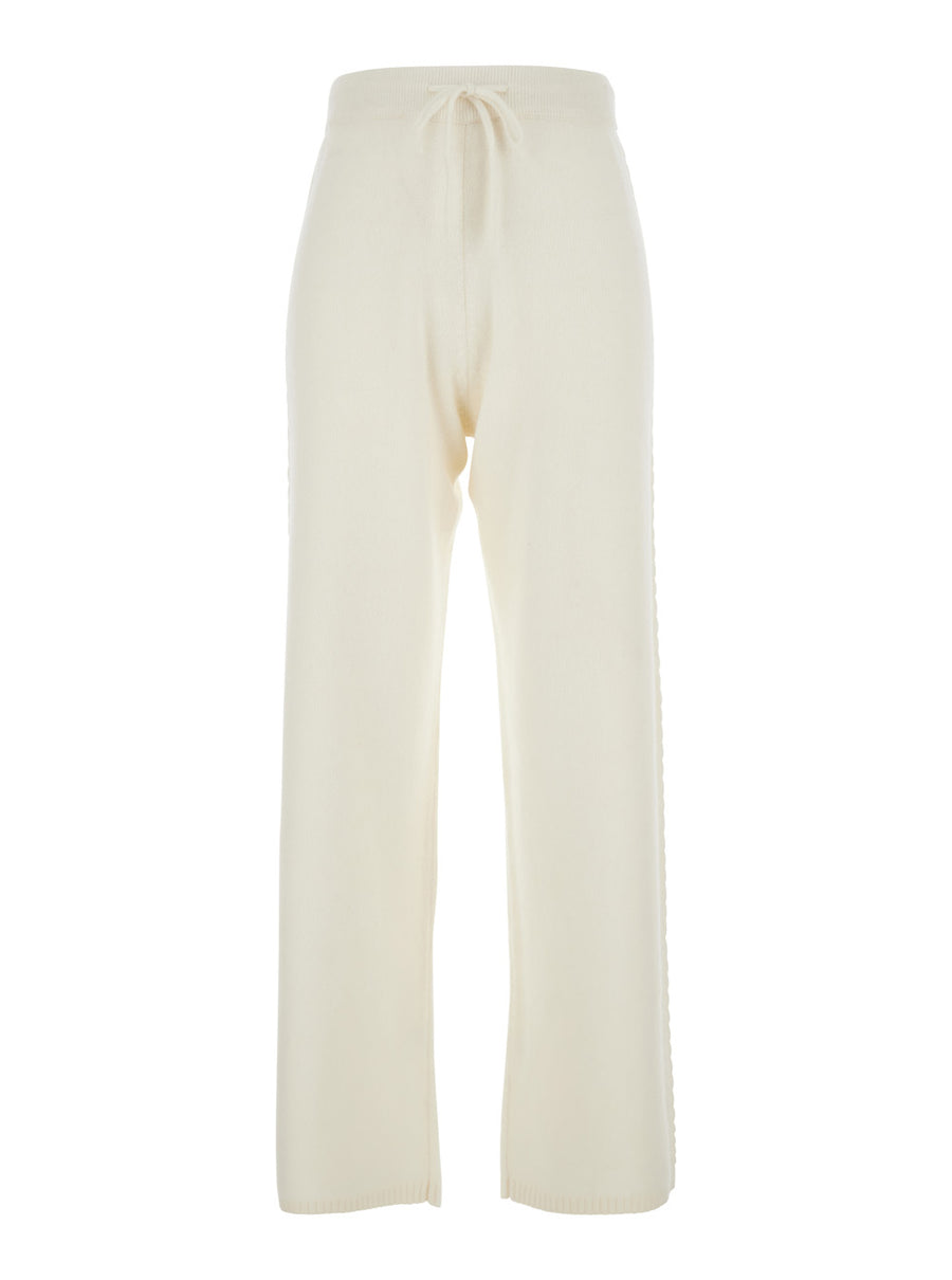 White Cashmere Pants With Drawstring Waist Trousers