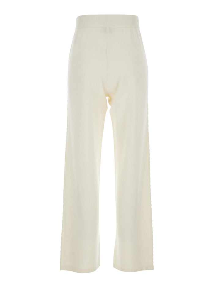 White Pants with Elastic Drawstring Waist in Cashmere Woman Trousers