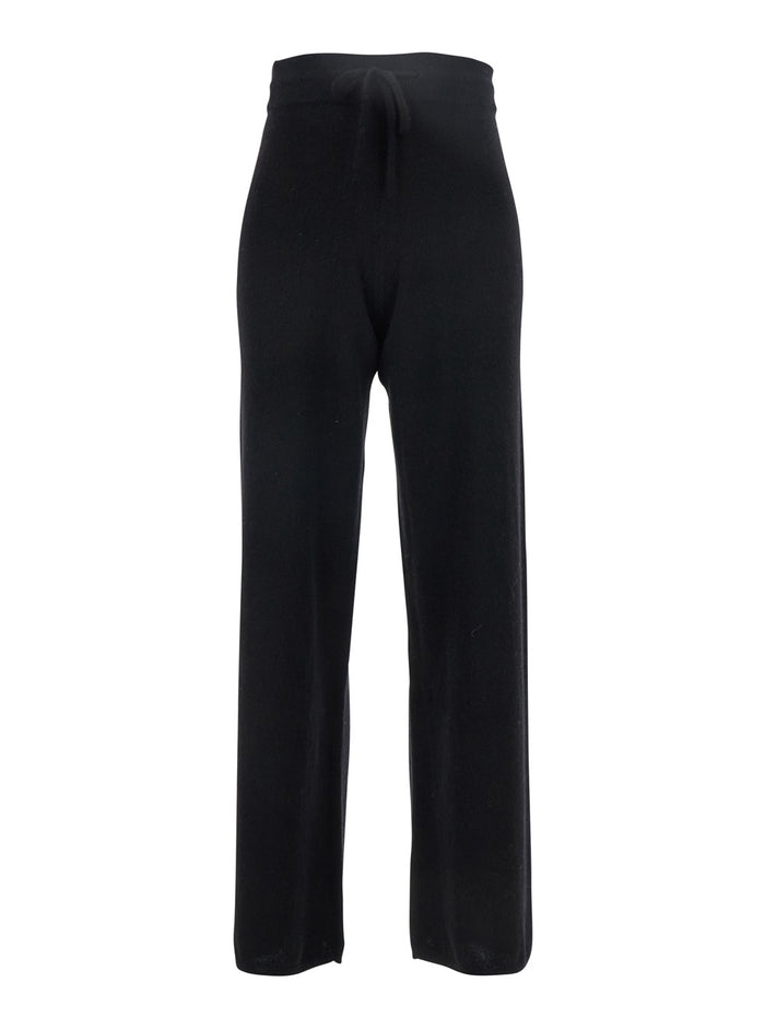 Black Pants with Drawstring Waist in Cashmere Woman Trousers