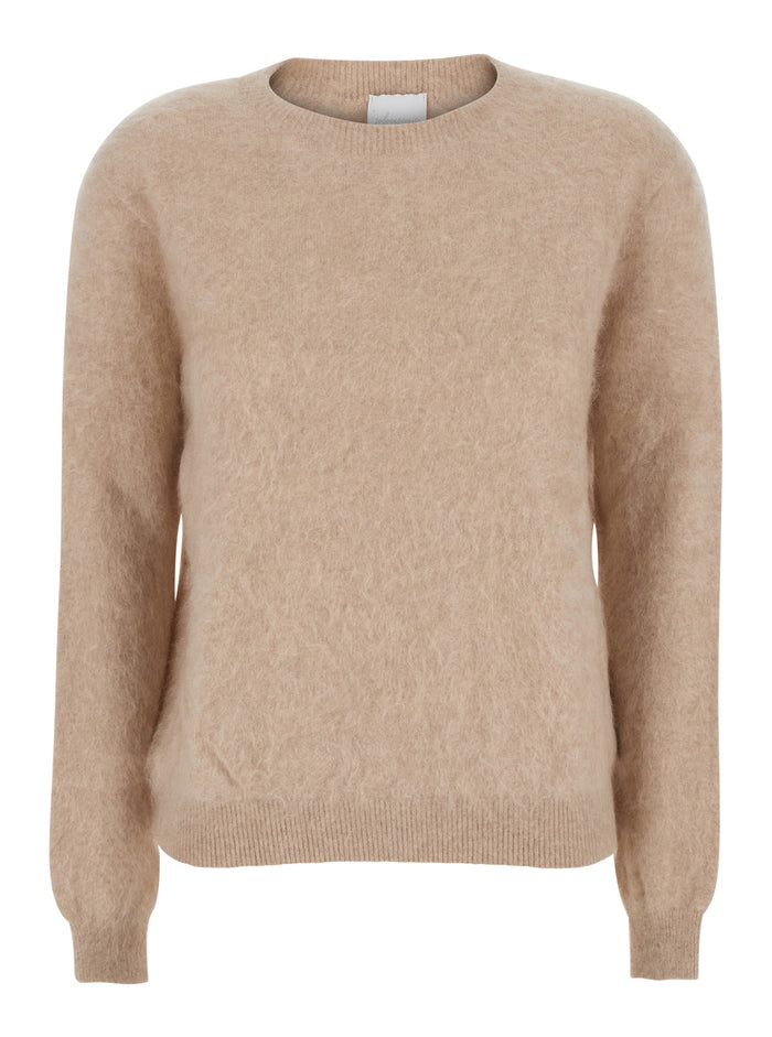 Beige Sweater With Round Neck And Ribbed Trims Cashmere Woman Jersey