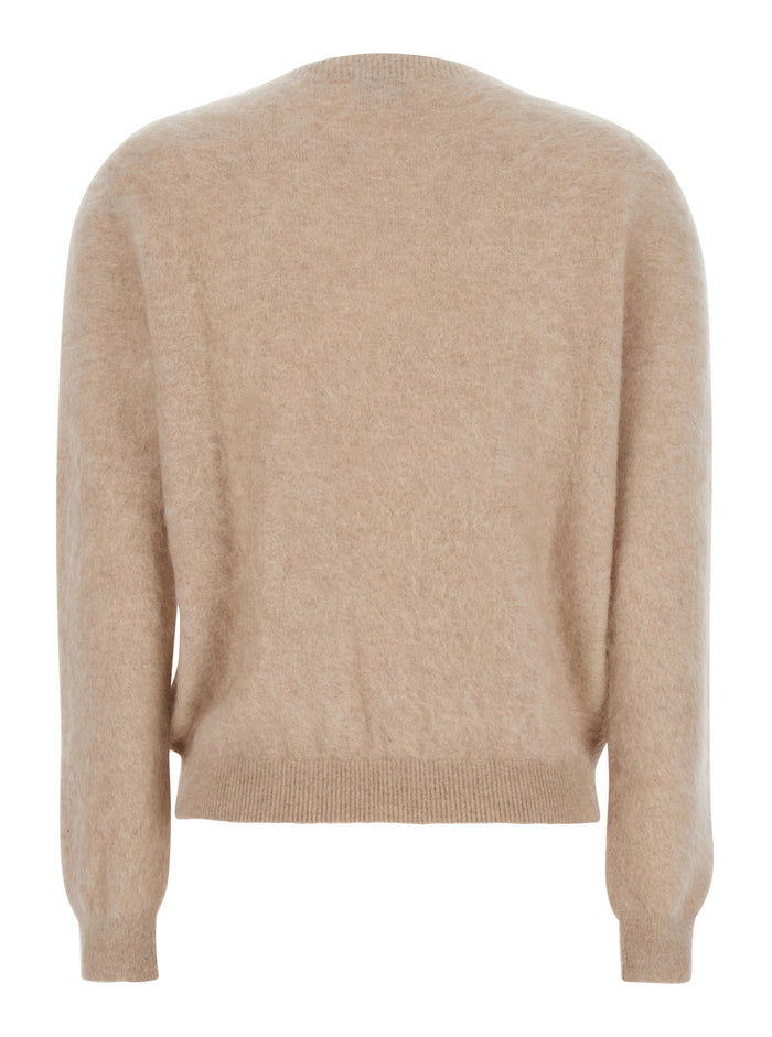 Beige Sweater With Round Neck And Ribbed Trims Cashmere Woman Jersey