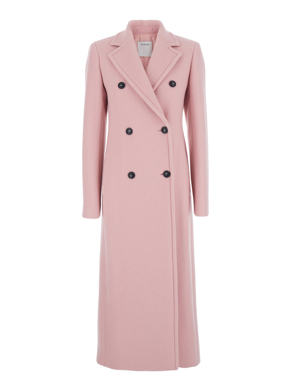 Pink Virgin Wool Double-Breasted Coat
