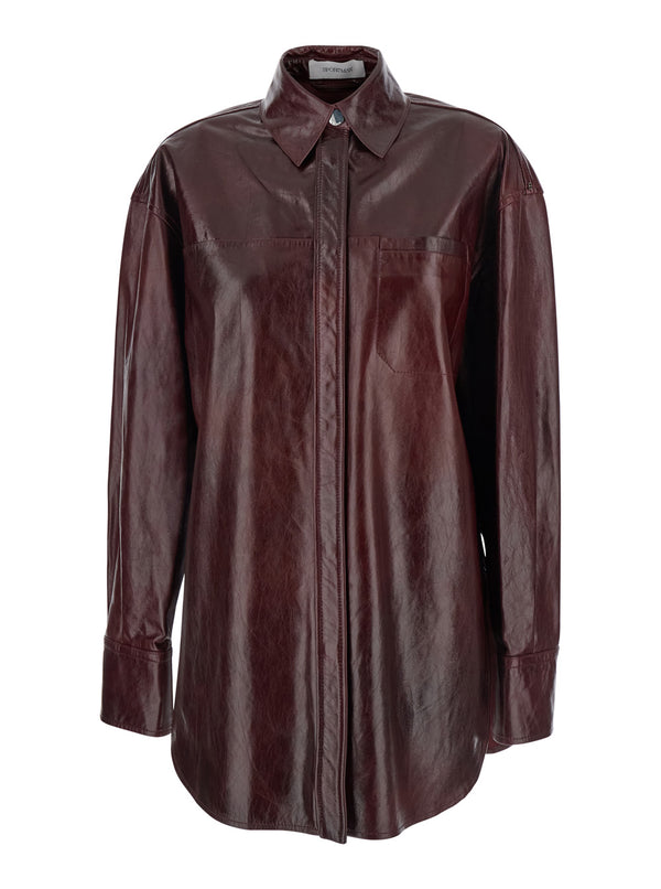 Bordeaux Jacket With Classic Collar Lamb Coat
