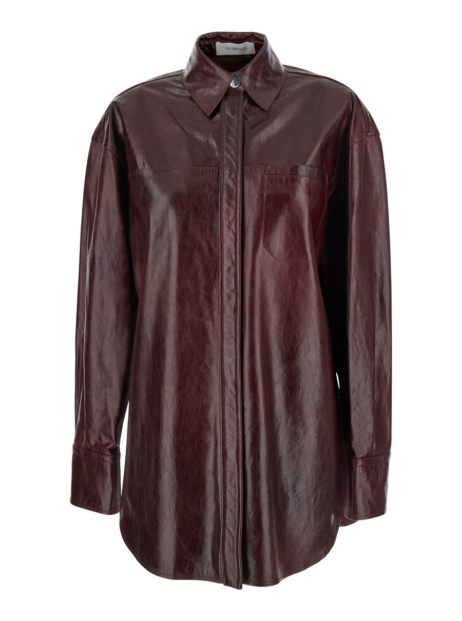 Bordeaux Jacket With Classic Collar Lamb Coat