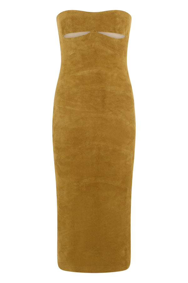 Midi Suede Dress, Mustard Calfskin