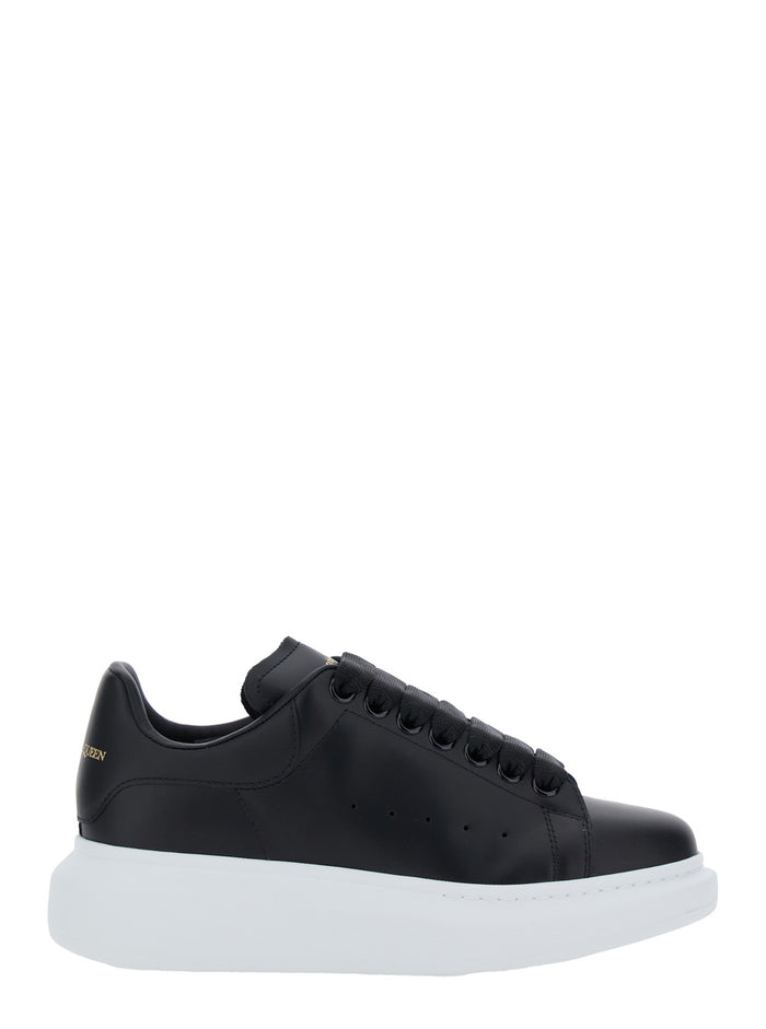 Low Top Sneakers Alexander Mcqueen With Logo Lettering On Tongue And Heel Black Leather For Women Calf