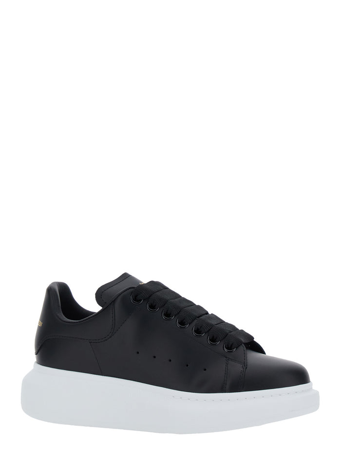 Low Top Sneakers Alexander Mcqueen With Logo Lettering On Tongue And Heel Black Leather For Women Calf