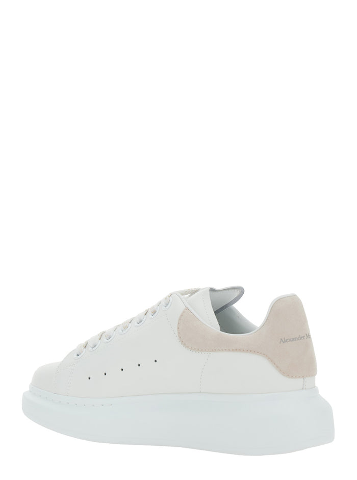 White Leather Low Top Sneakers With Contrast Heel And Logo Lettering For Women Calf