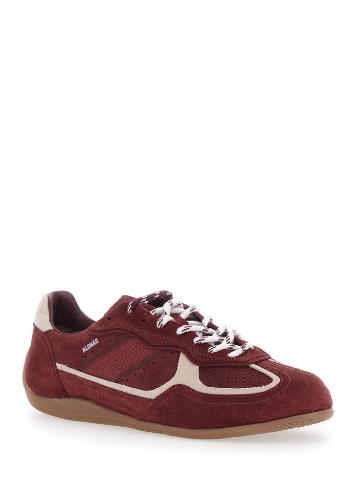 Suede Sneakers With Rubber Sole And Bordeaux Fabric Detail For Women