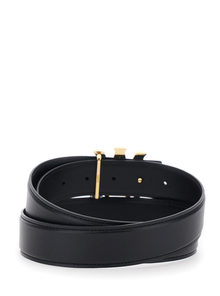 Belt With Ma Core Logo Black Leather For Women