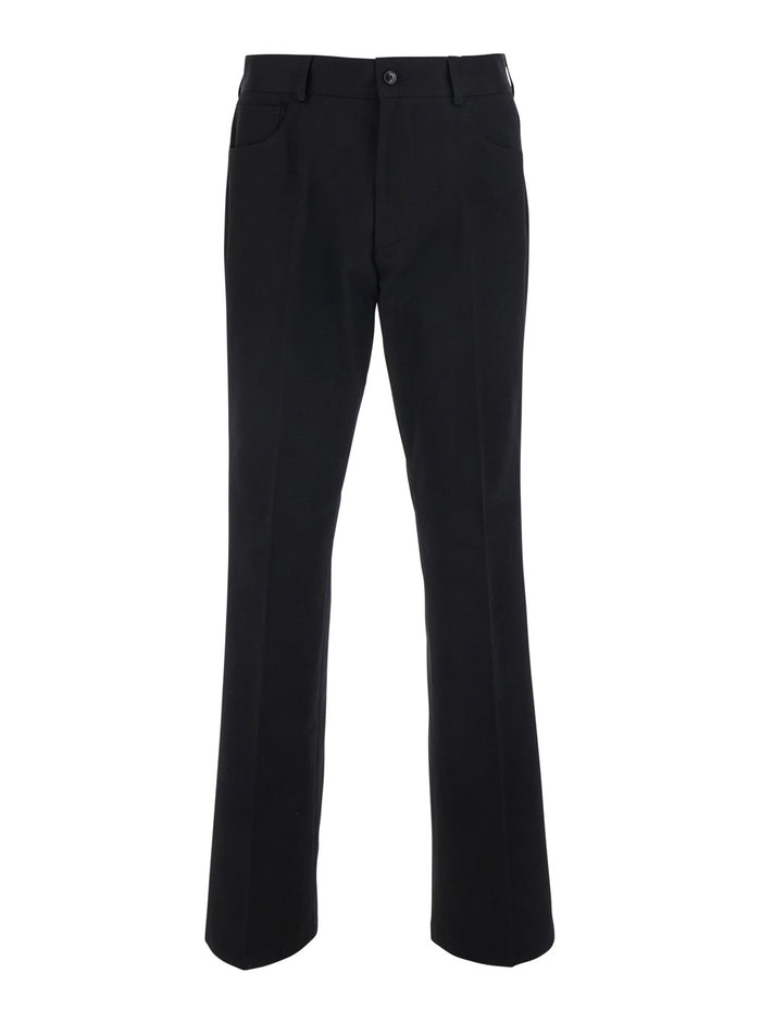Black Slim Flat Pants With Cotton Details Trousers
