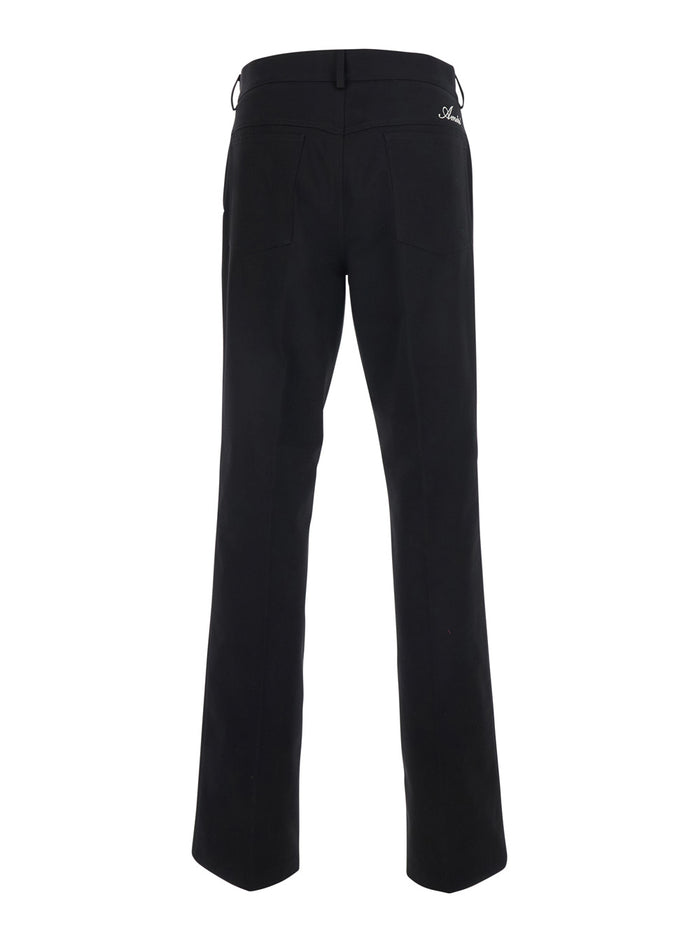 Black Slim Flat Pants With Cotton Details Trousers