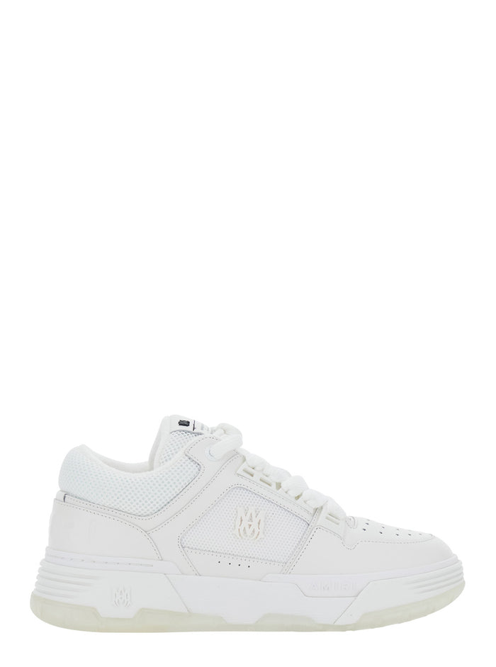 White Sneakers With Green Contrast Detail And Leather Laces