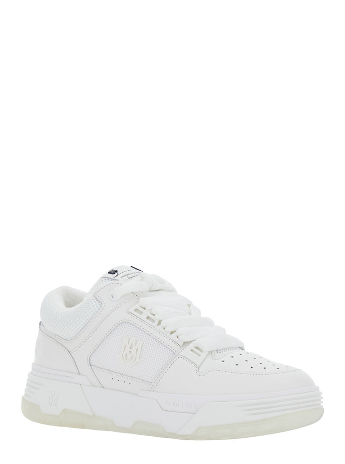 White Sneakers With Green Contrast Detail And Leather Laces