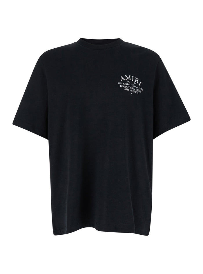 Crew Neck T-Shirt With Logo Print On The Front Black Cotton For Men Tshirts And Polo Shirts