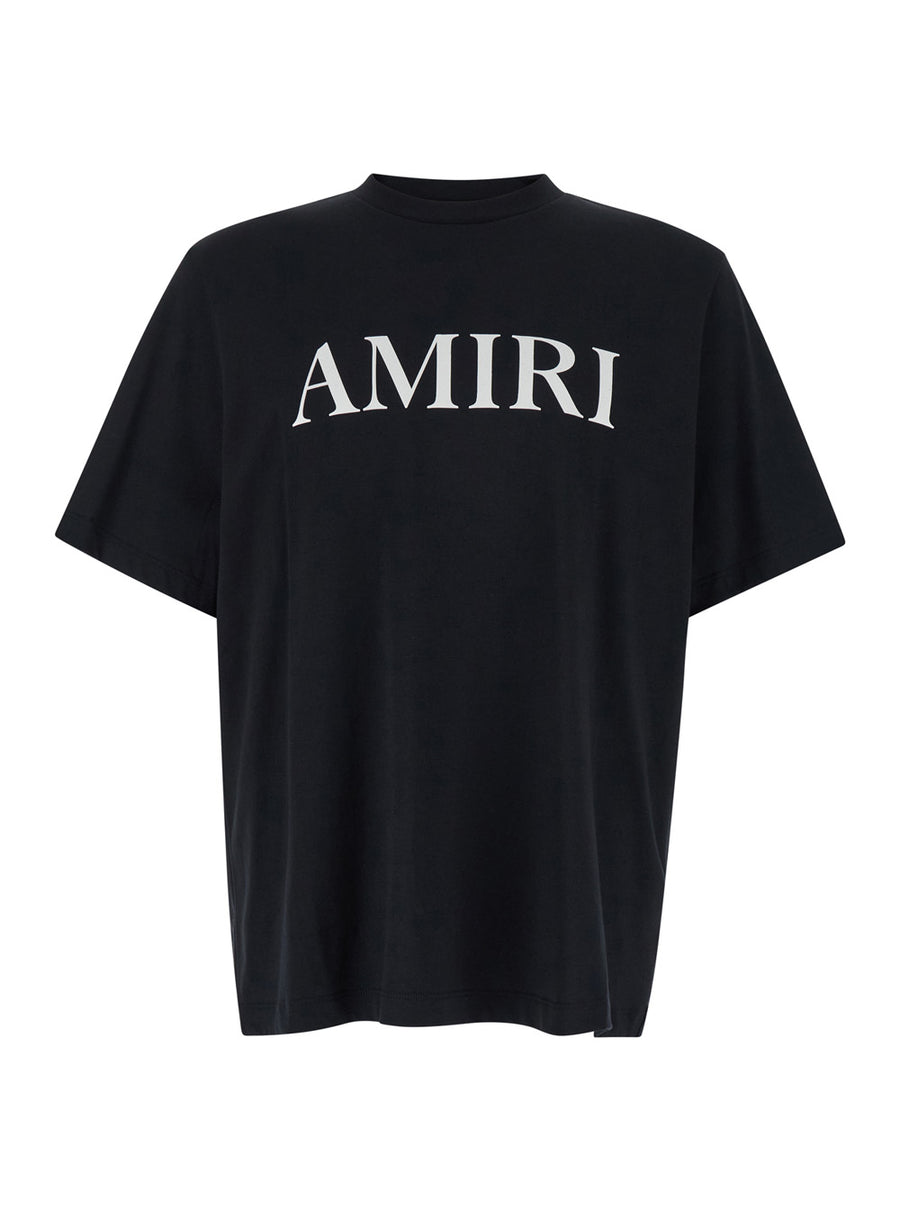 T-Shirt Crew Neck Black Logo Print Cotton T-shirts