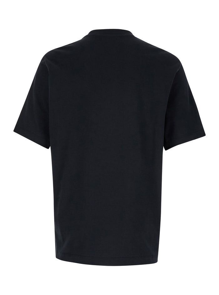 Black T-Shirt With Logo Lettering Print On The Front Cotton For Men Tshirts And Polo Shirts