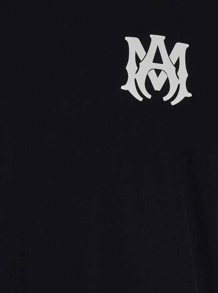 Black T-Shirt With Contrast Monogram Cotton Men Tshirts And Polo Shirts