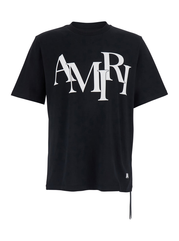 Black T-Shirt With Front Logo Print Tshirts And Polo Shirts