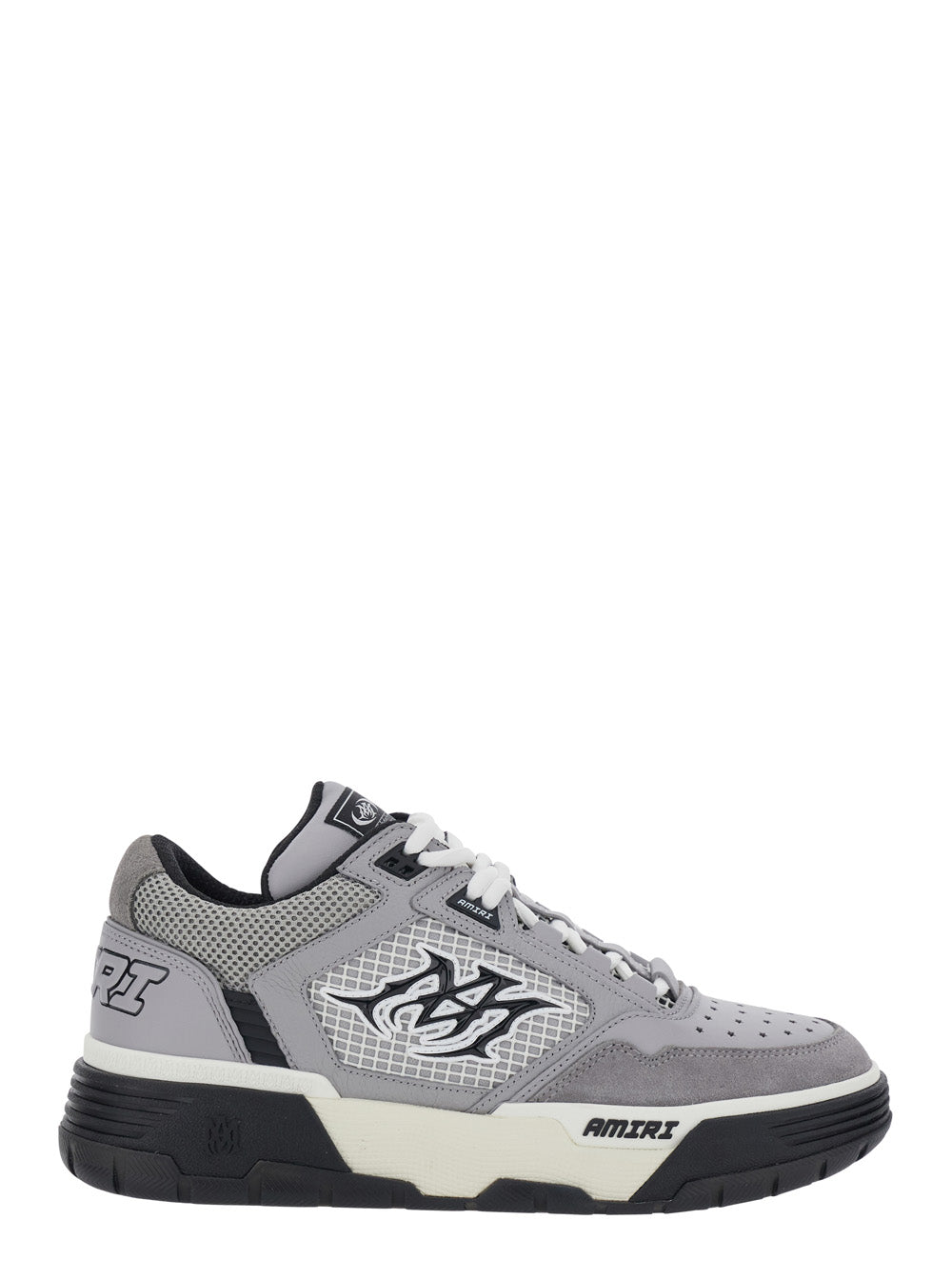 Gray Sneakers With Contrast Details And Rubber Sole Leather Men Grey Calf