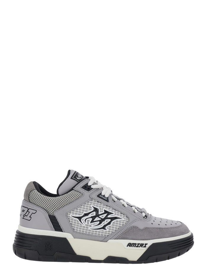 Gray Sneakers With Contrast Details And Rubber Sole Leather Men Grey Calf