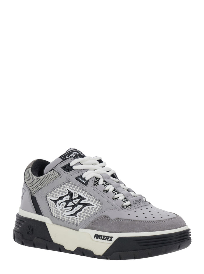 Gray Sneakers With Contrast Details And Rubber Sole Leather Men Grey Calf
