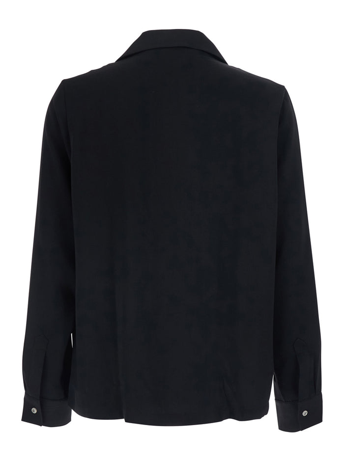 Shirt With Classic Collar And Long Sleeves Black Tech Fabric For Women Blouses
