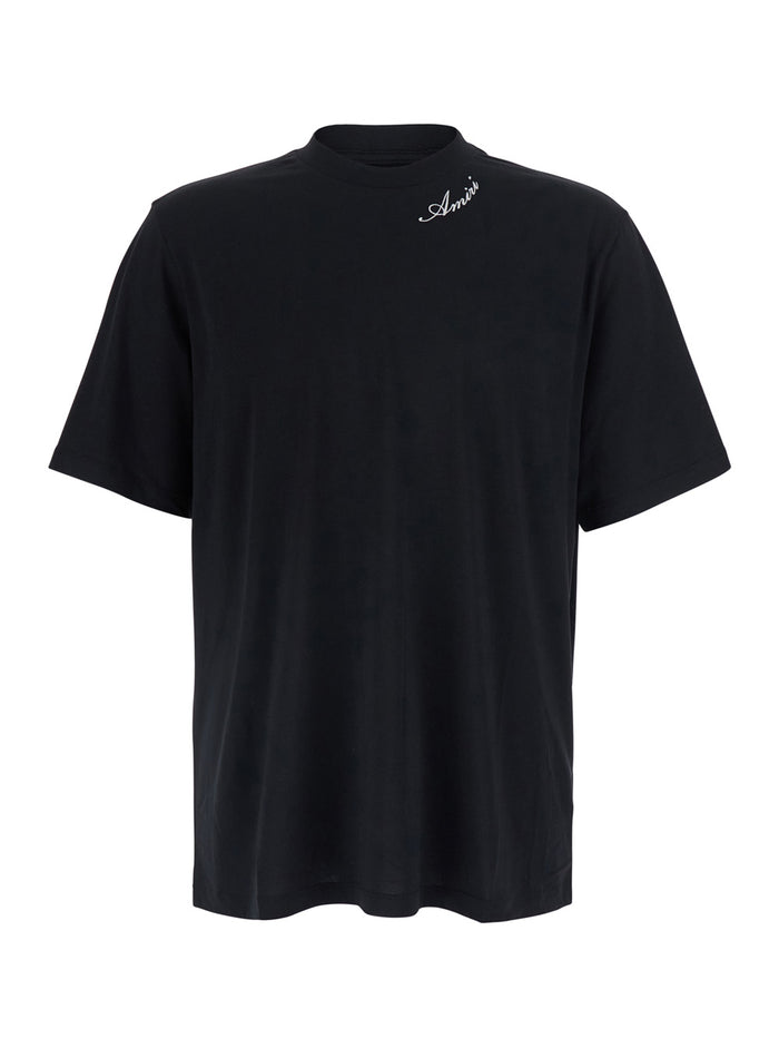 Black T-Shirt With Round Neck And Logo Detail On The Front Cotton For Men Tshirts Polo Shirts