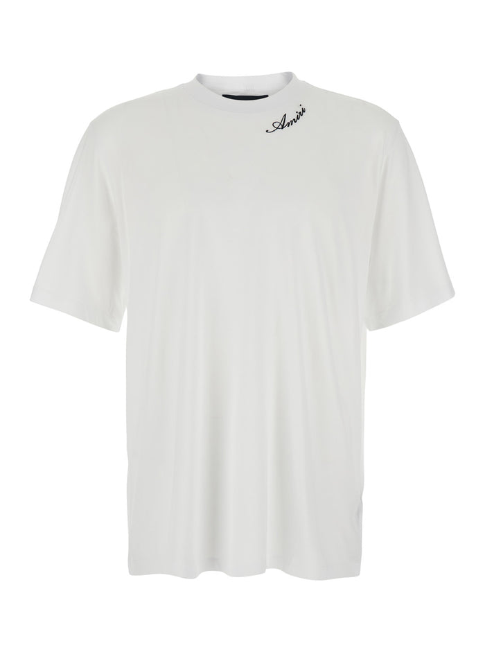 White T-Shirt With Logo Detail On The Front Cotton For Men Tshirts And Polo Shirts