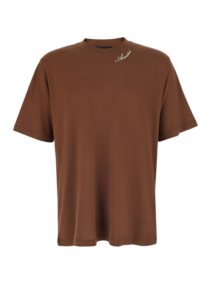 Brown T-Shirt With Logo Detail On The Front Cotton For Men Tshirts And Polo Shirts