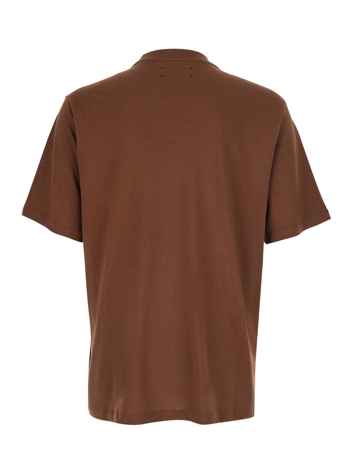Brown T-Shirt With Logo Detail On The Front Cotton For Men Tshirts And Polo Shirts