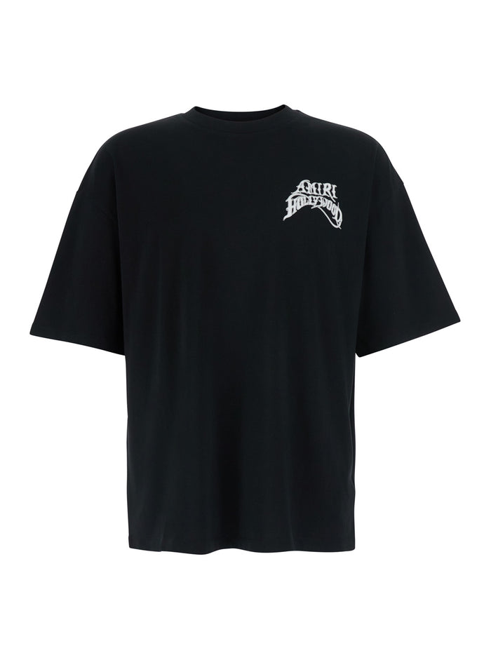 Black T-Shirt With Round Neck And Logo On The Front Cotton For Men Tshirts Polo Shirts