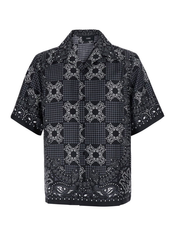 Bowling Shirt Cuban Collar Black Silk