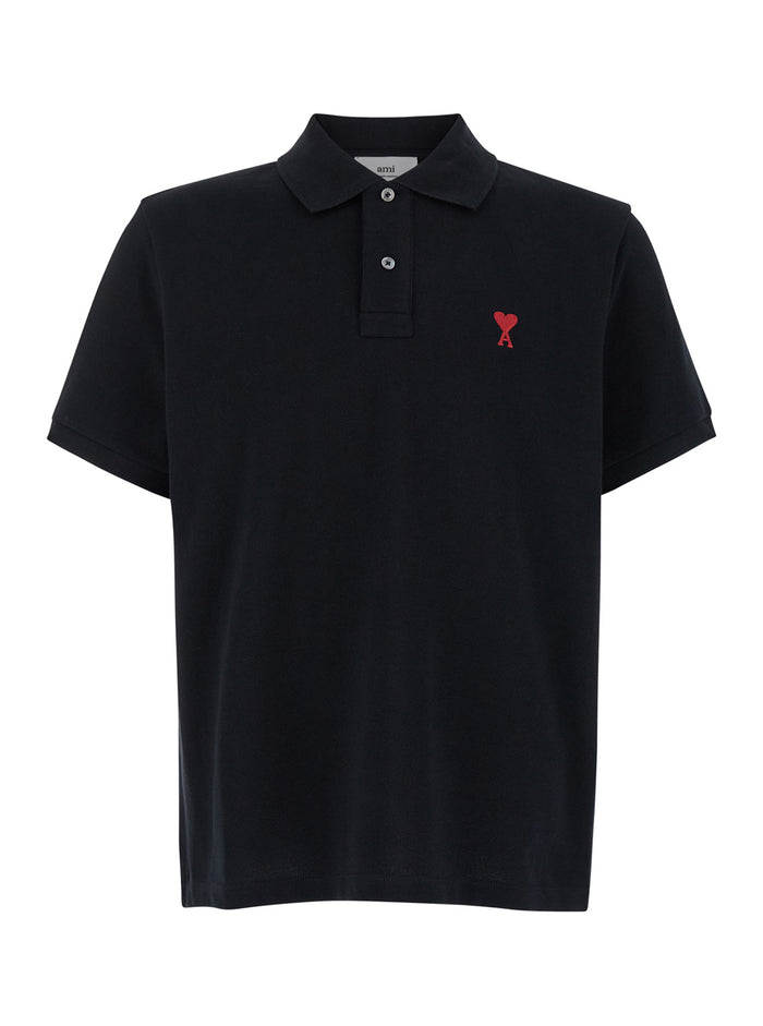 Polo Shirt With Embroidered Adc Logo On The Front Black Cotton For Men Biologic Tshirts And