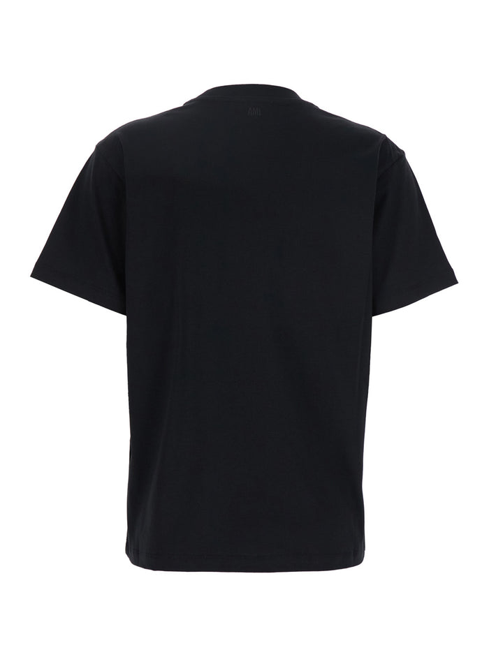 T-Shirt With Ami De Coeur Embroidery On The Front Black Cotton For Women Organic Tshirts And Polo Shirts