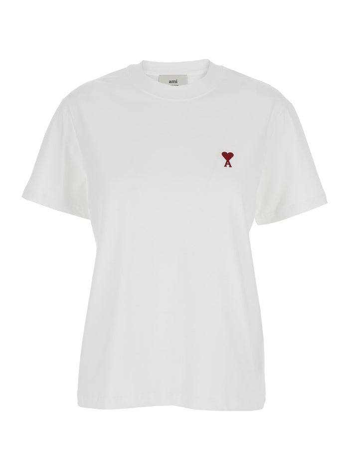 T-Shirt With Ami De Coeur Embroidery On The Front White Cotton For Men Biologic Tshirts And Polo Shirts