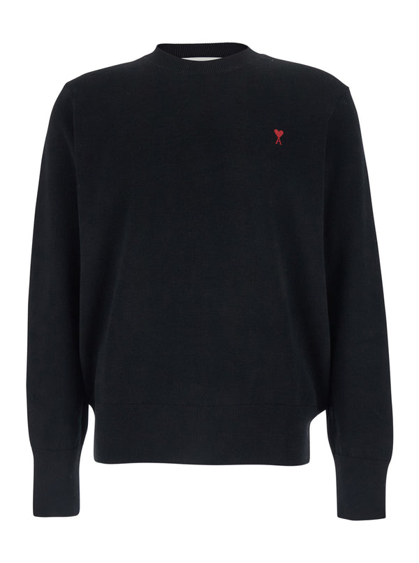 Crewneck Sweater, Black Wool Tops