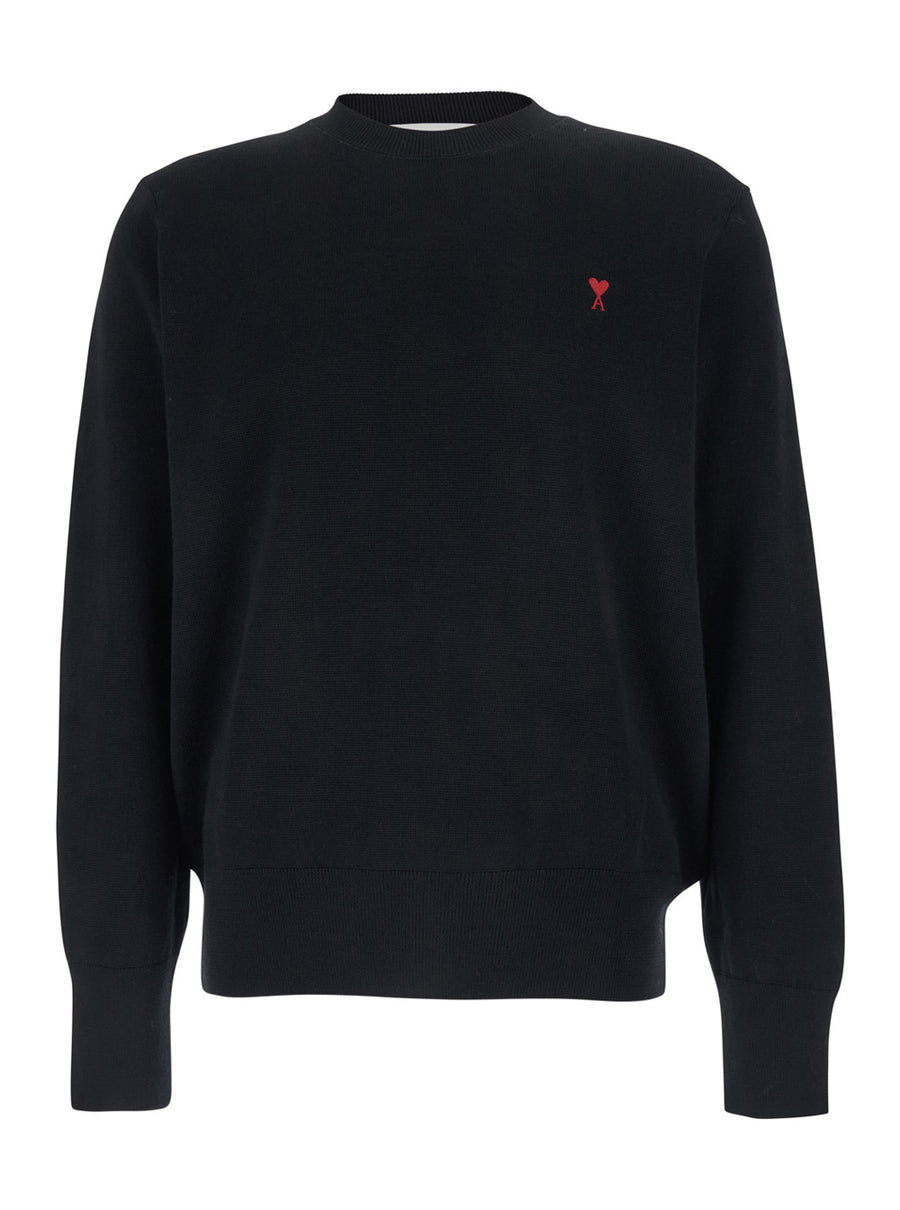 Crewneck Sweater, Black Wool Tops