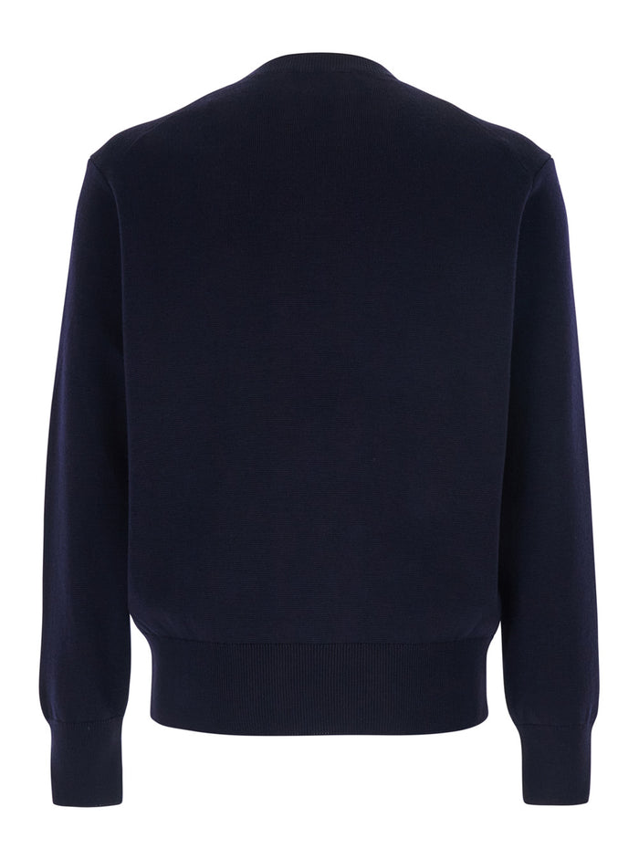Crewneck Sweater With Adc Embroidery On The Front Wool Blend Blue Men Blu Cotton Jersey